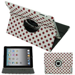 SKQUE Apple iPad 2 White and Red Polka Dots Rotating Leather Case