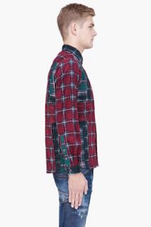 White Mountaineering Red Plaid Cut out Shirt for men