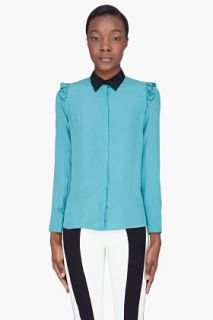 Marni Teal Silk Frilled Sport Blouse for women