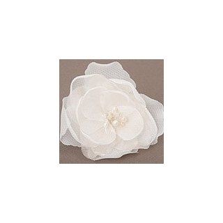 White Organza Bridal Flower Hair Pin with Swarovski Crystal and