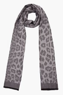 Yves Saint Laurent Charcoal Leopard Print Cashmere Misty Scarf for men