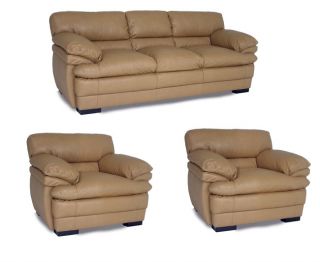 Dalton Tan Leather Sofa and Two Chairs