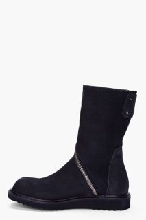 Rick Owens Black Raw Leather Twist Zip Boots for men