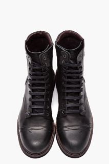 Diesel Black Leather Cassidy Combat Boots for men