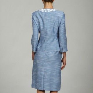 Kasper Womens Beaded Jewel Neck Tweed Skirt Suit