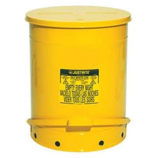 Justrite 09701 Oily Waste Can, 21 Gal., Steel, Yellow