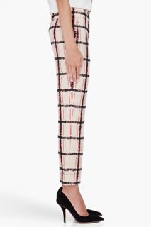 Chloe Beige Mohair Trim Check Pants for women