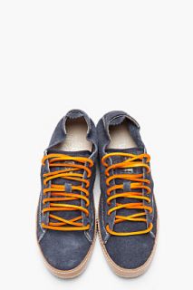 Diesel Navy Distressed Suede Under Pressue Sneakers for men