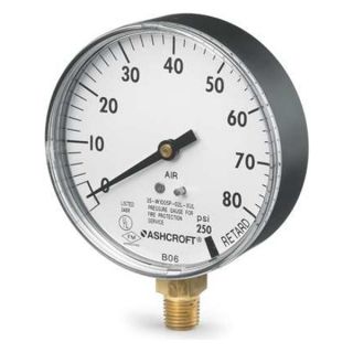 Ashcroft 35 1005P XUL 02L 80# Pressure Gauge, Sprinkler, 3 1/2 In, 80 Psi