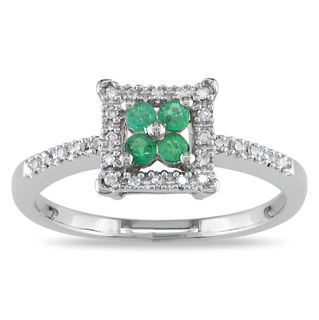 Miadora 14k White Gold Emerald and Diamond Cluster Ring (G H, I1 I2