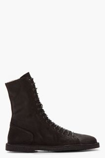 Ann Demeulemeester Black Pebbled Leather Nabuk Boots for men