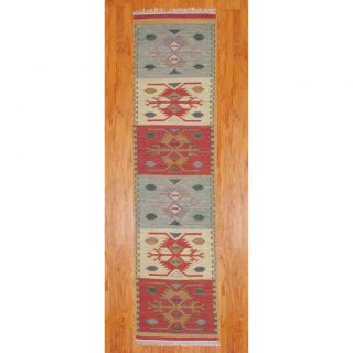 Kilim Green and Red Wool Rug (26 x 10) Today $145.99