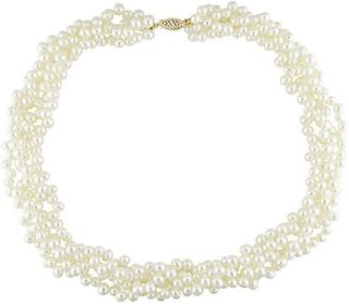 14k Gold 4 strand Freshwater White Pearl Necklace (4 5 mm)
