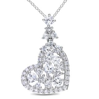 Miadora Sterling Silver White Sapphire Heart Necklace