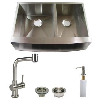 DeNovo Double Bowl Stainless Steel Farmhouse Kitchen Sink and Faucet