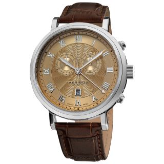 Akribos XXIV Mens Leather Strap Swiss Collection Chronograph Watch