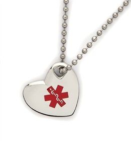 Medical Alert ID Stainless Heart Pendant Necklace Health