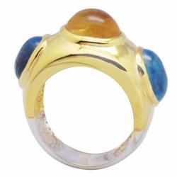 De Buman 18k Gold and Sterling Silver Citrine and Blue Topaz Ring