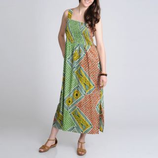 La Cera Womens Green Geometric Printed Casual Maxi Dress Today $47