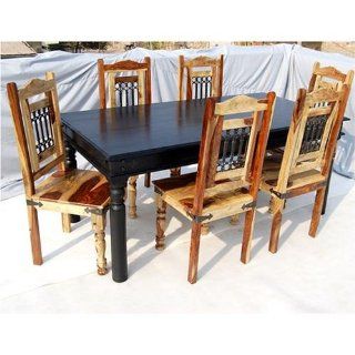 7pc Rustic Solid Wood Dining Table Chairs Room Furniture