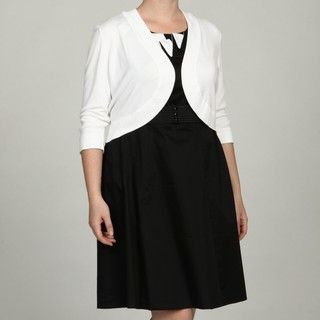Jessica Howard Womens Plus Size White 3/4 Sleeve Sweater