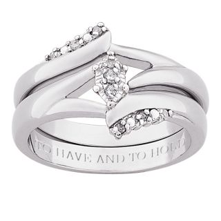 Silver Diamond 2 pc Engraved To Have and To Hold Bridal Ring Set (J
