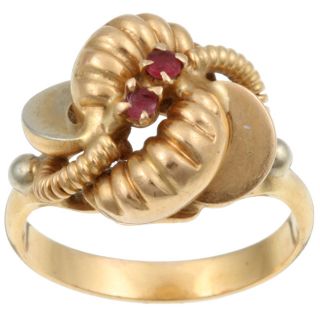 14k Yellow Gold Created Ruby Knotted Estate Ring (Size 9)