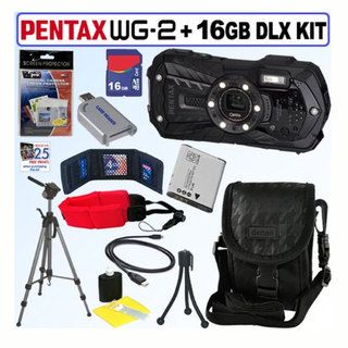 Pentax Optio WG 2 16MP Waterproof Black Digital Camera with 16GB Kit