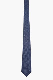 Yves Saint Laurent Navy Logo And Polka Dot Silk Tie for men