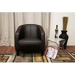 Curved Back Lye Brown Bycast Leather Club Chair