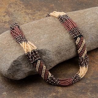 Zulu Bead Rope Brown/ Black/ Pink Tube Necklace (South Africa