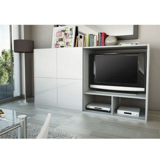 SAMOS Meuble TV Paroi 1 porte 176 cm Blanc/Gris   Achat / Vente MEUBLE