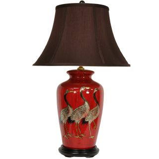 Red Crowned Cranes Porcelain Vase Lamp from China with Sateen Shade