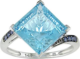 14k White Gold Blue Topaz and Blue Sapphire Ring