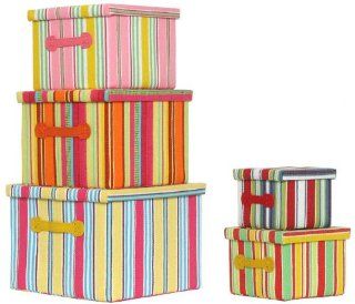 Bright Cotton Fabric Covered Nested Boxes with Leatherette