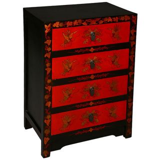 Gold/ Red Butterfly Motif Dresser/ Cabinet