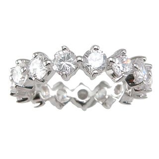 Sterling Silver Round cut Cubic Zirconia Eternity Wedding style Band