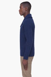 G Star Navy Wool Shawl Collar Sweater for men