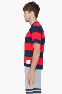 Thom Browne Red & Navy Striped T shirt for men