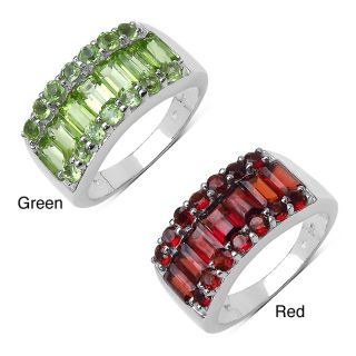 Malaika Sterling Silver Baguette and Round Peridot or Garnet Ring MSRP