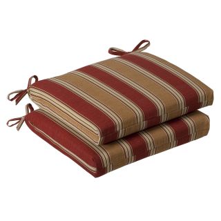 Pillow Perfect Outdoor Red/ Gold Striped Squared Seat Cushions (Set of