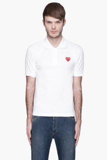 Comme Des Garçons Play  White Red Logo Applique Polo for men