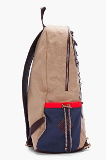 Master piece Co Khaki Leather trimmed Cord Backpack for men