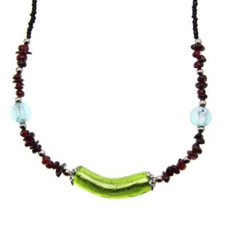 Green Glass Tube Garnet Beads Necklace (China) Today $18.99