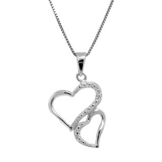 Sterling Silver Diamond Accent Double Heart Necklace