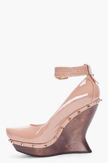 McQ Alexander McQueen Taupe Patent Brogued Wedges for women