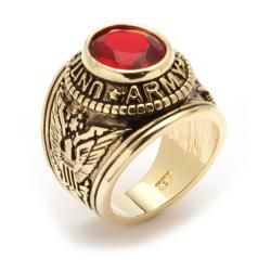 Neno Buscotti Goldplated Mens Red or Blue Crystal Military Ring