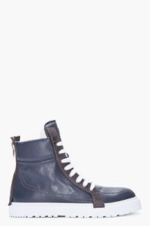 KRISVANASSCHE Blue Leather High top Sneakers for men