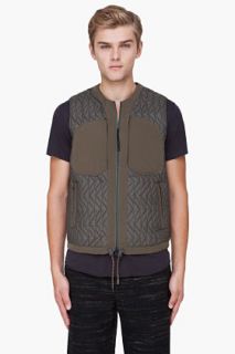 White Mountaineering Grey Quilted Pertex Taffeta Vest for men