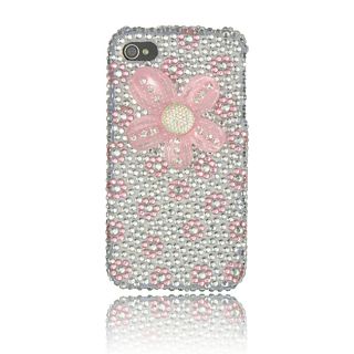 Luxmo Apple iPhone 4/ 4S Hot Pink Flower Rhinestone Case